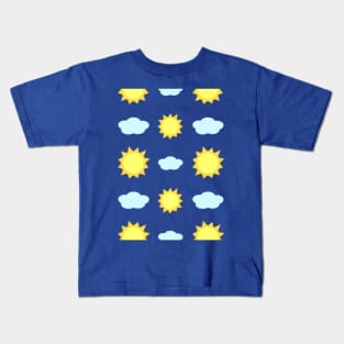 Sun and Clouds Pattern in Blue Kids T-Shirt